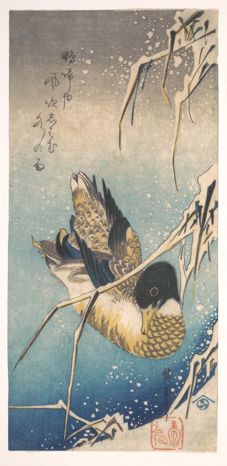 Mallard and Snow-covered Reeds — Utagawa Hiroshige