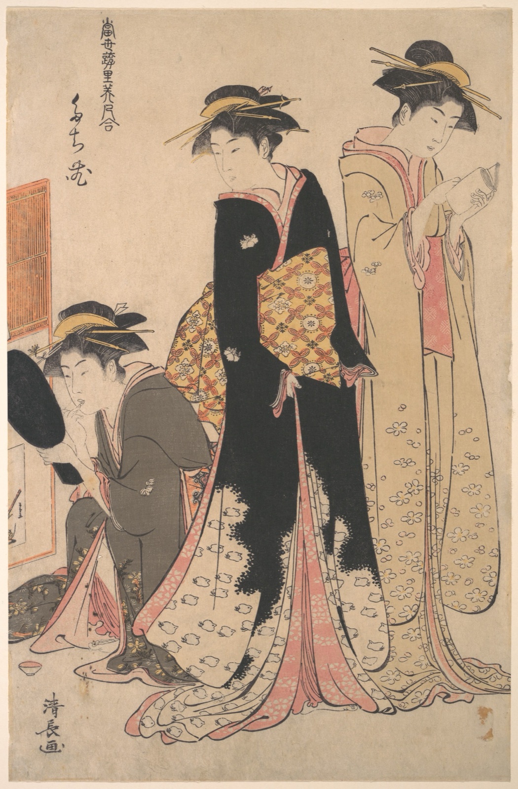 Three Geishas of Tachibana Street in Their Room — Torii Kiyonaga