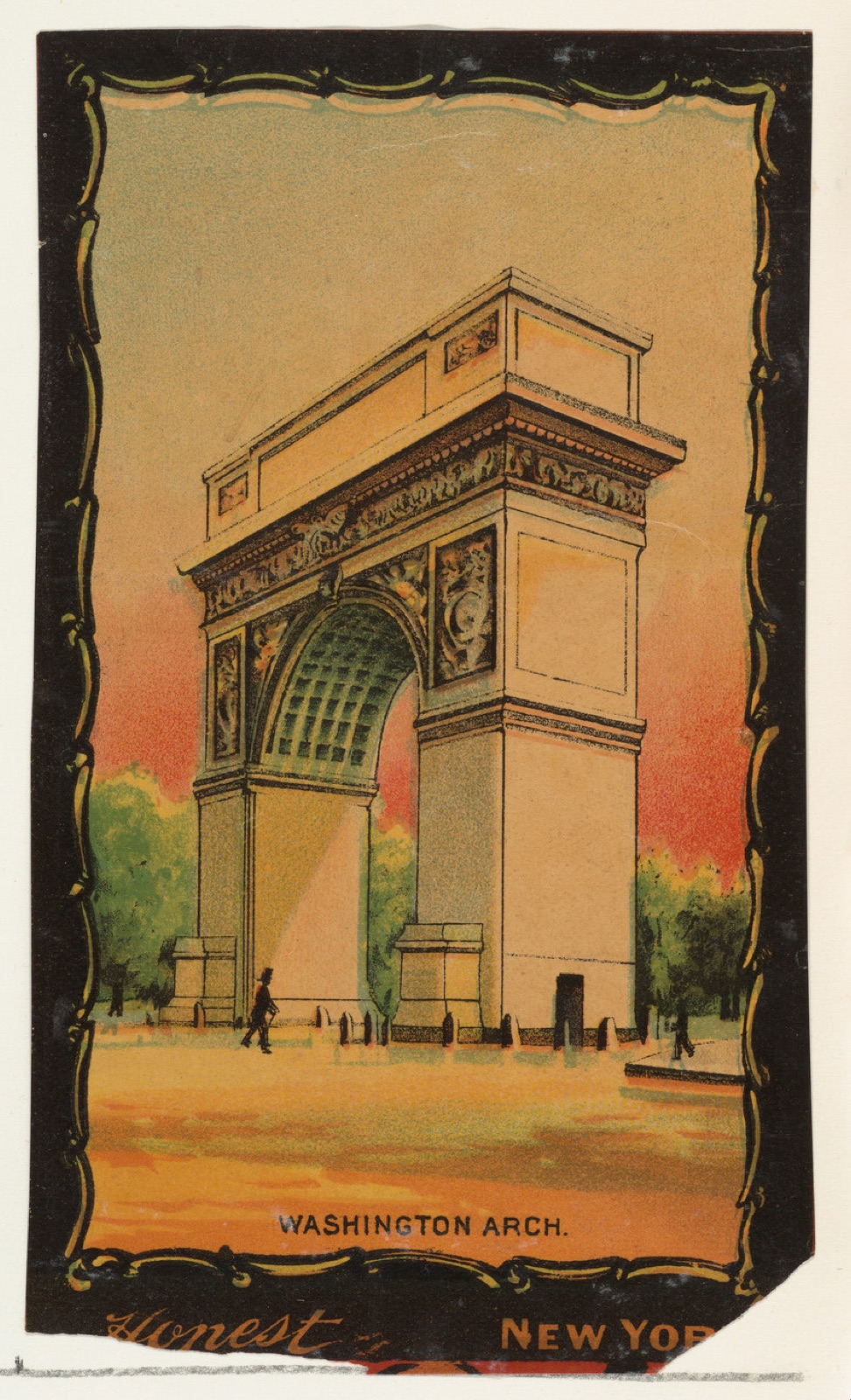 Washington Arch, from the Transparencies series (N137) issued by W. Duke, Sons & Co. to promote Honest Long Cut Tobacco — W. Duke, Sons & Co.