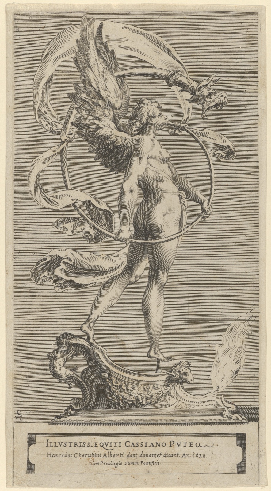 A winged figure of Fame standing facing left and sounding a trumpet — Cherubino Alberti (Zaccaria Mattia)