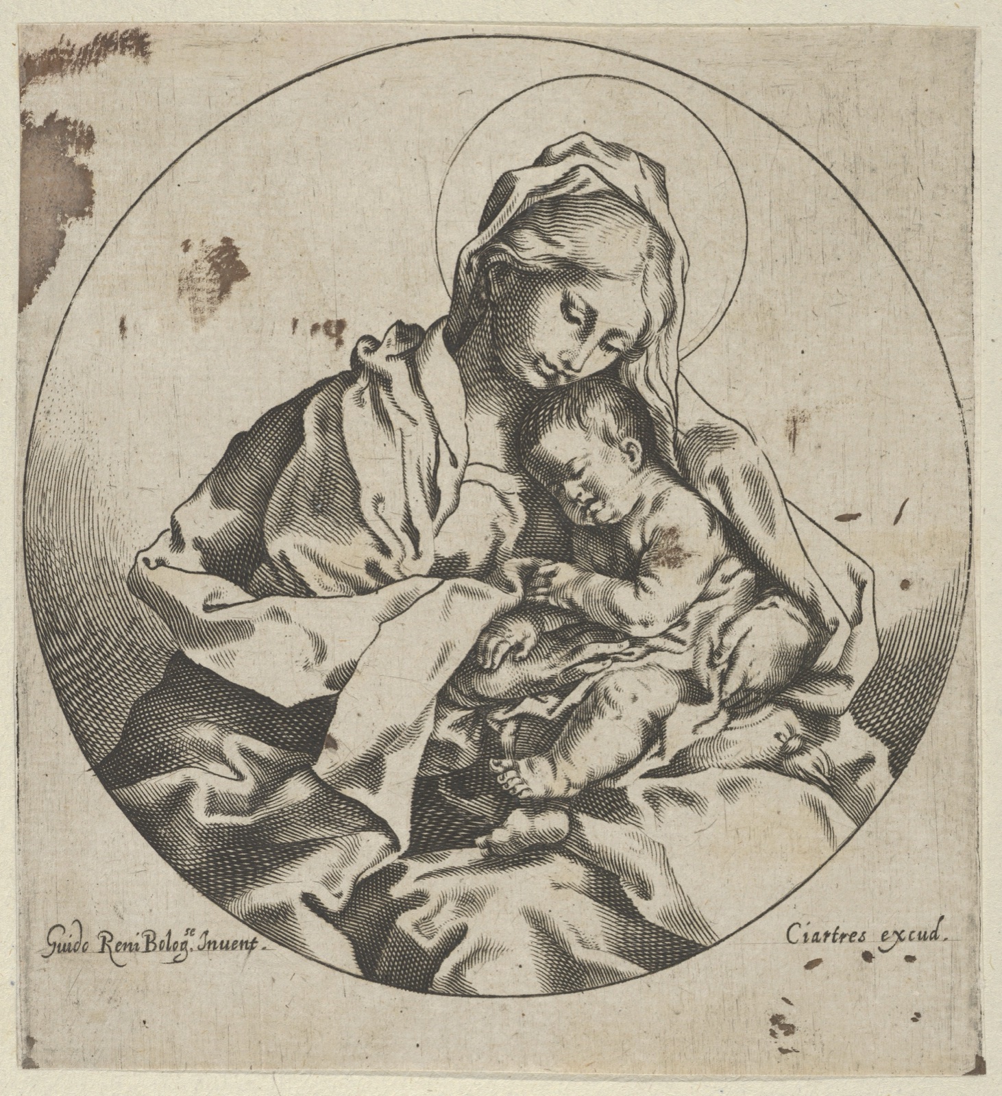 The Virgin holding the infant Christ, a circular composition, after Reni — Anonymous, 17th century