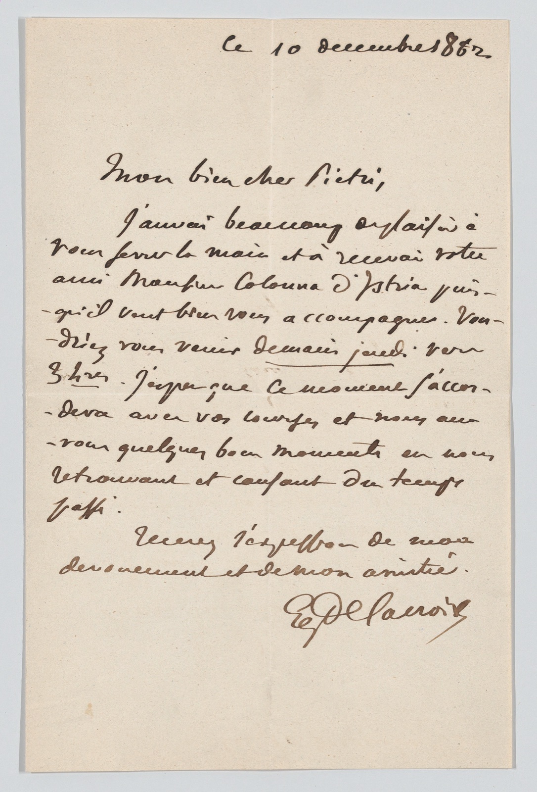Letter to Pierre Marie Pietri, with envelope — Eugène Delacroix
