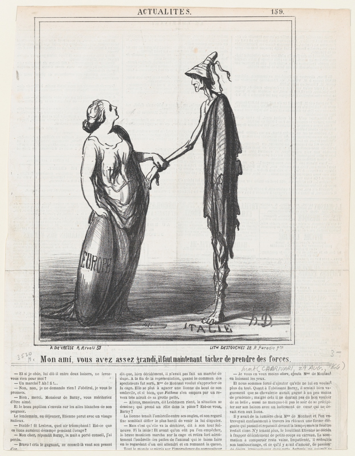 My friend, you are tall enough; but now you must try to put on some weight!, from 'News of the day,' published in Le Charivari, August 29, 1866 — Honoré Daumier