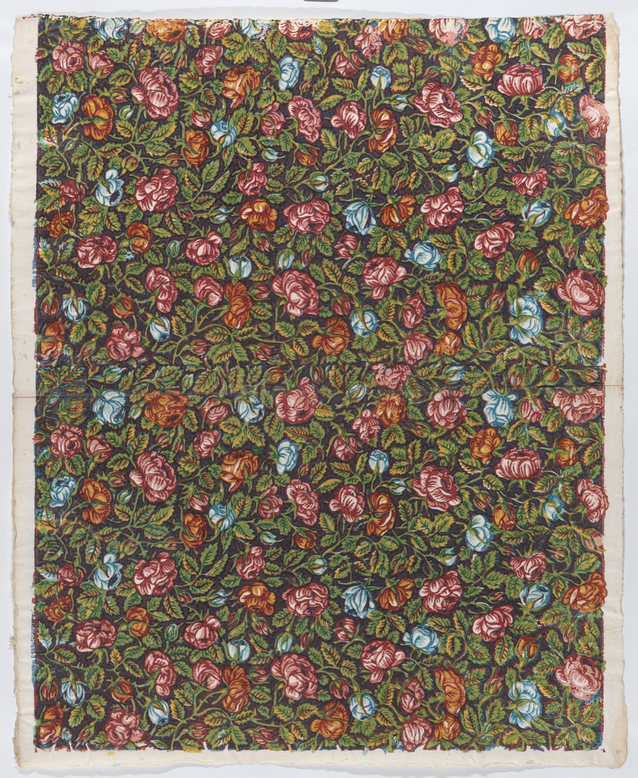 Sheet with overall floral pattern on a dark background — Anonymous