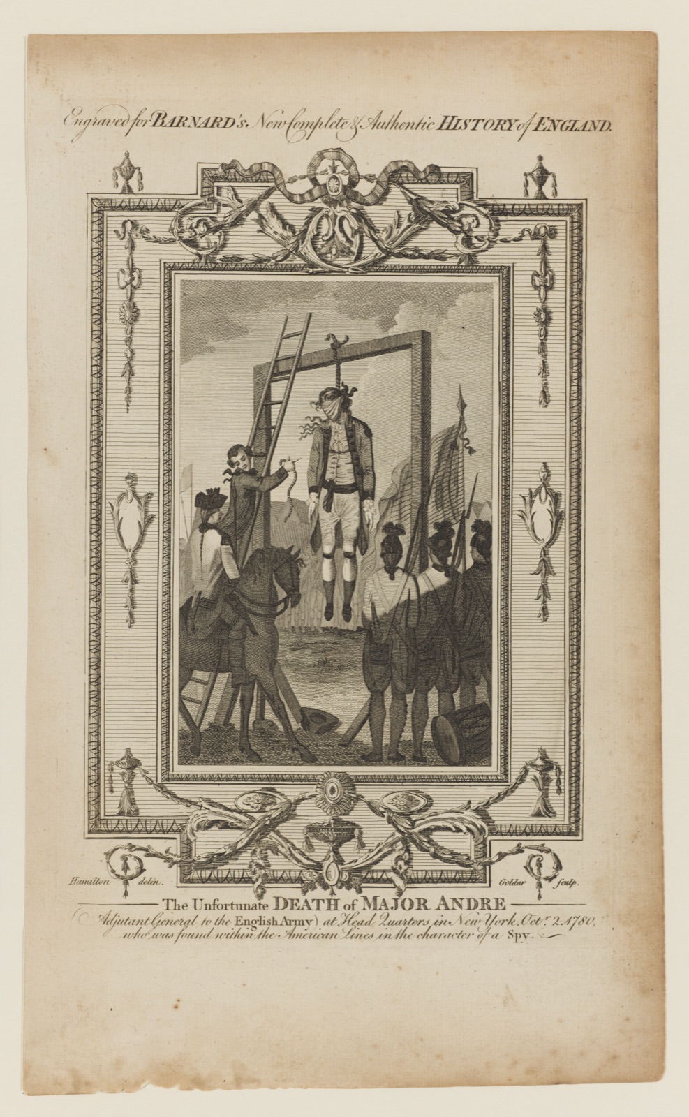 The Unfortunate Death of Major André, from Barnard's New, Complete and Authentic History of England — Jabez Goldar