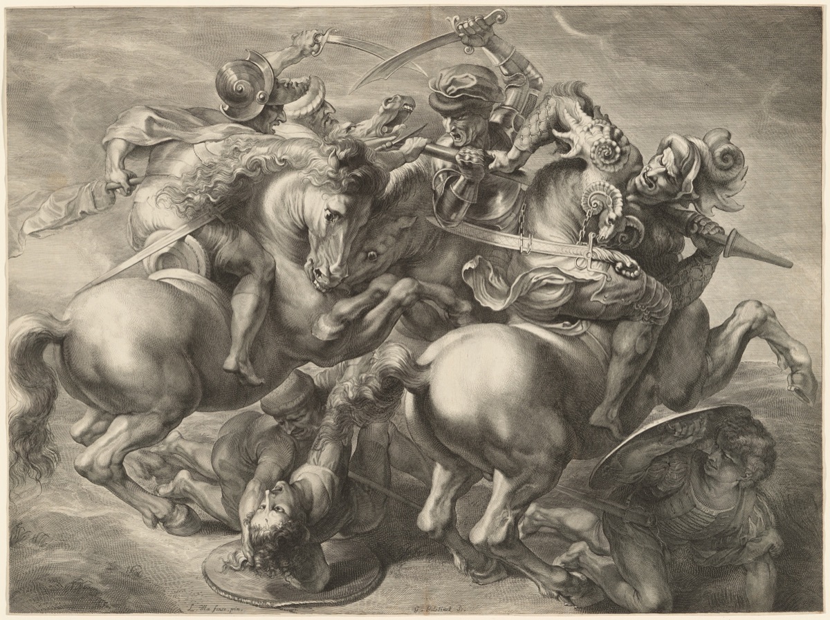 The Fight for the Standard — Gerard Edelinck after Sir Peter Paul Rubens after Leonardo da Vinci