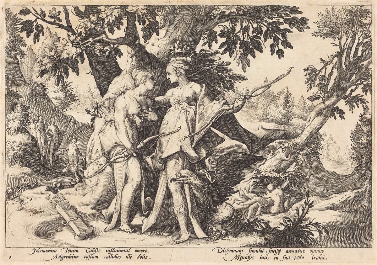 Jupiter in the Disguise of Diana Seduces Callisto — related artist: Hendrick Goltzius; artist after: Hendrick Goltzius; Workshop of Hendrick Goltzius, after Hendrick Goltzius