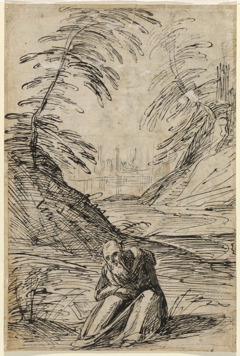 Desert Landscape with a Hermit (verso) — Hermann Weyer