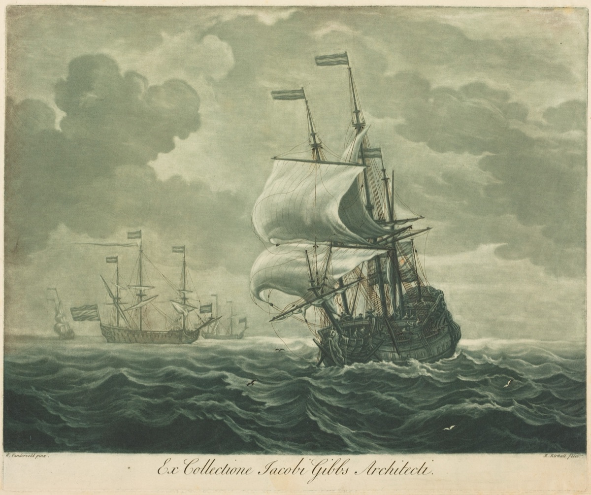 Shipping Scene from the Collection of Jacob Gibbs — Elisha Kirkall after Willem van de Velde the Elder