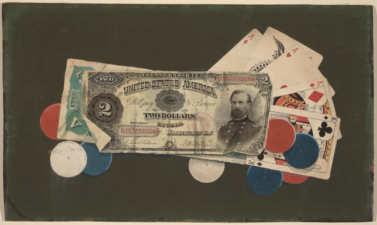 Trompe l'Oeil: A Full House with Chips, $2 and $5 Bills — American 19th Century