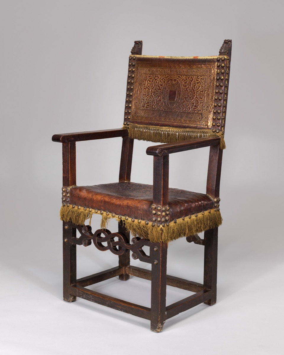 Leather-covered Walnut Armchair — Italian 16th Century