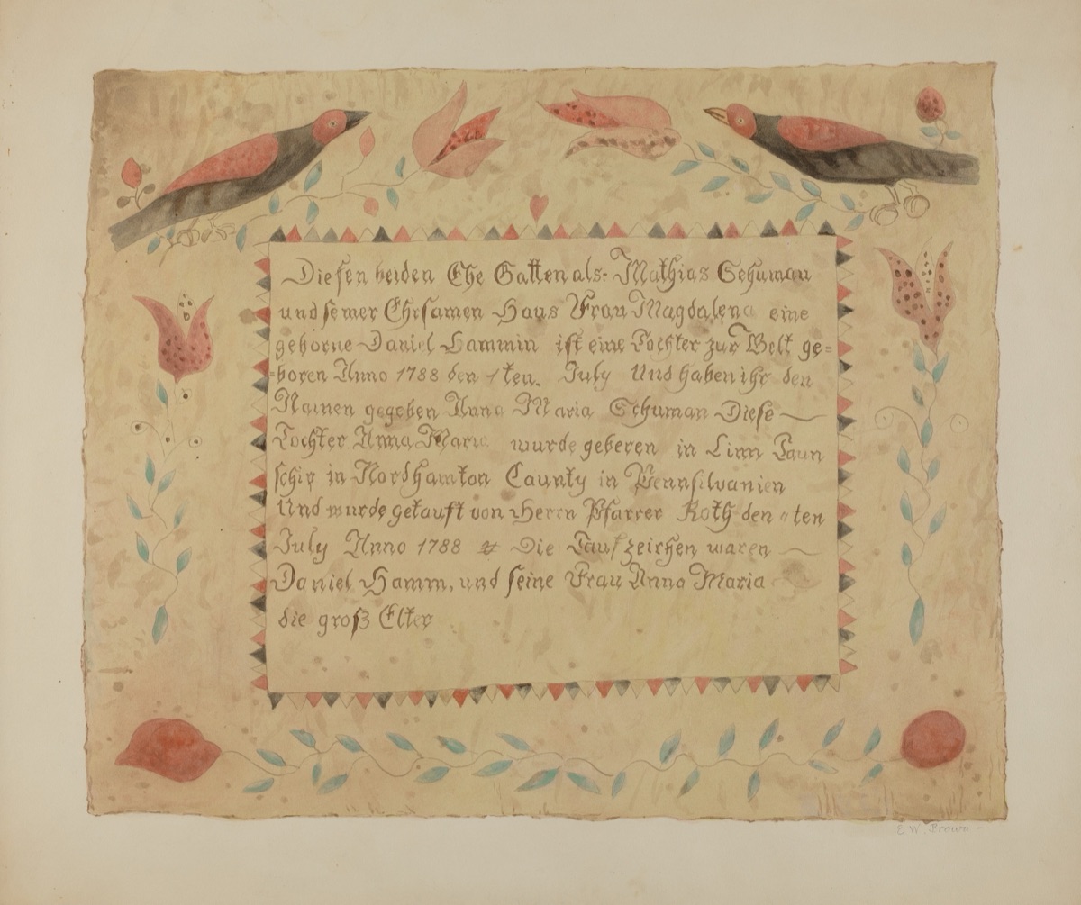 Pa. German Birth Certificate — Ethelbert Brown
