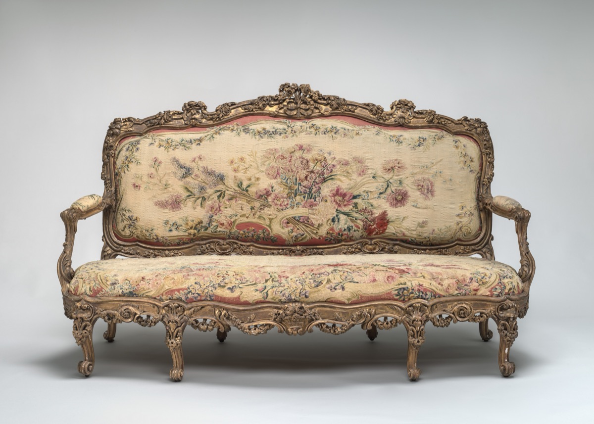 Sofa — French or British 19th Century chairmaker and Gobelins Tapestry Factory after cartoons by Louis Tessier