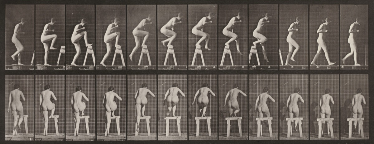 Plate Number 178. Stepping on and over a trestle — Eadweard Muybridge