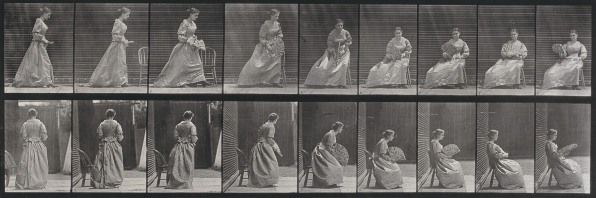 Plate Number 240. Sitting and flirting a fan — Eadweard Muybridge