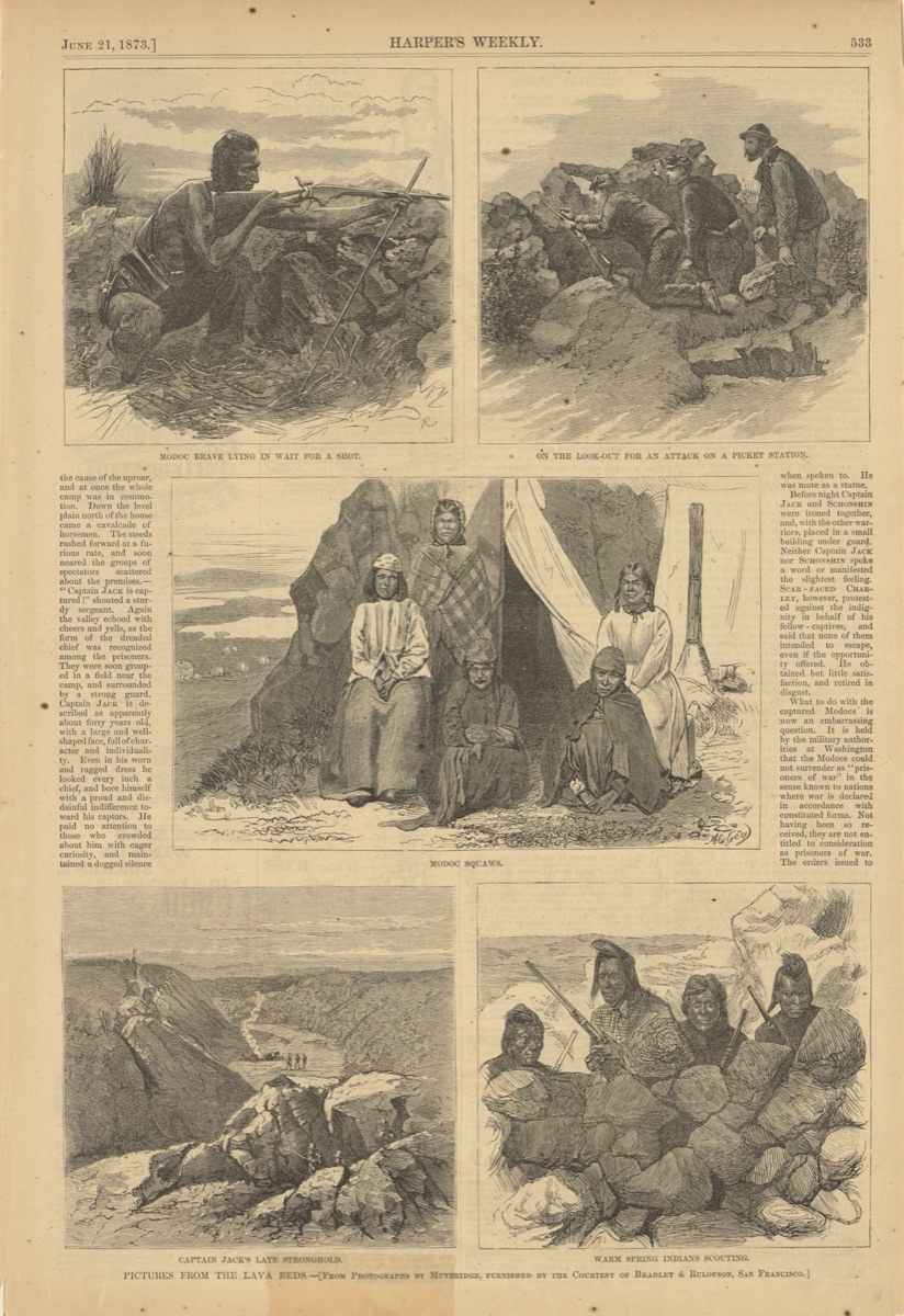 Pictures from the Lava Beds, from "The Last of the Modocs," Harper's Weekly — Eadweard Muybridge