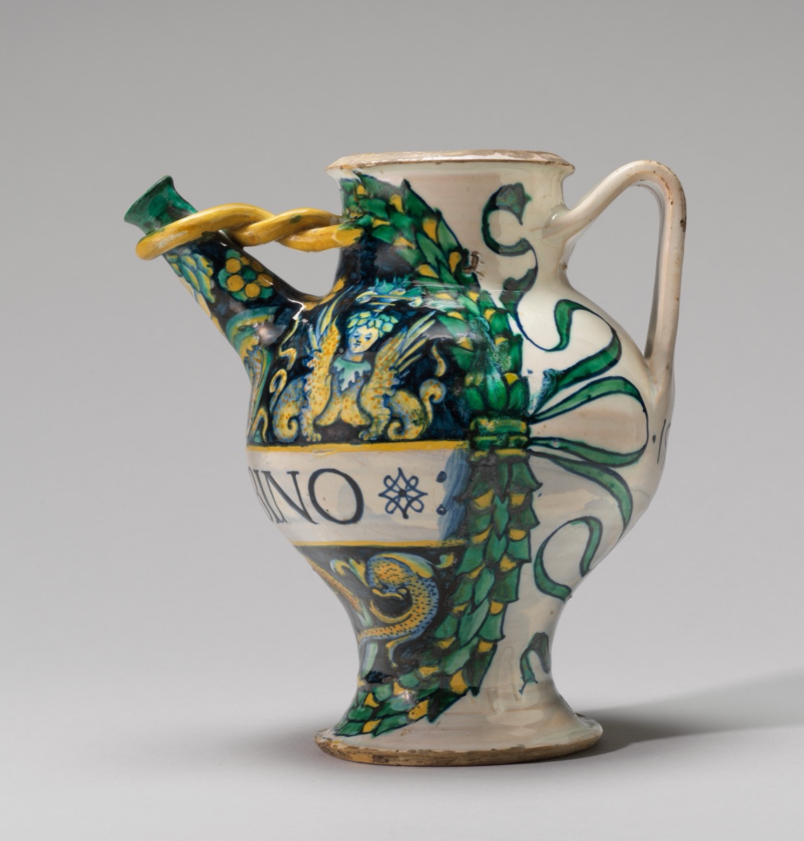 Spouted drug jar with sphinxes — Deruta 16th Century