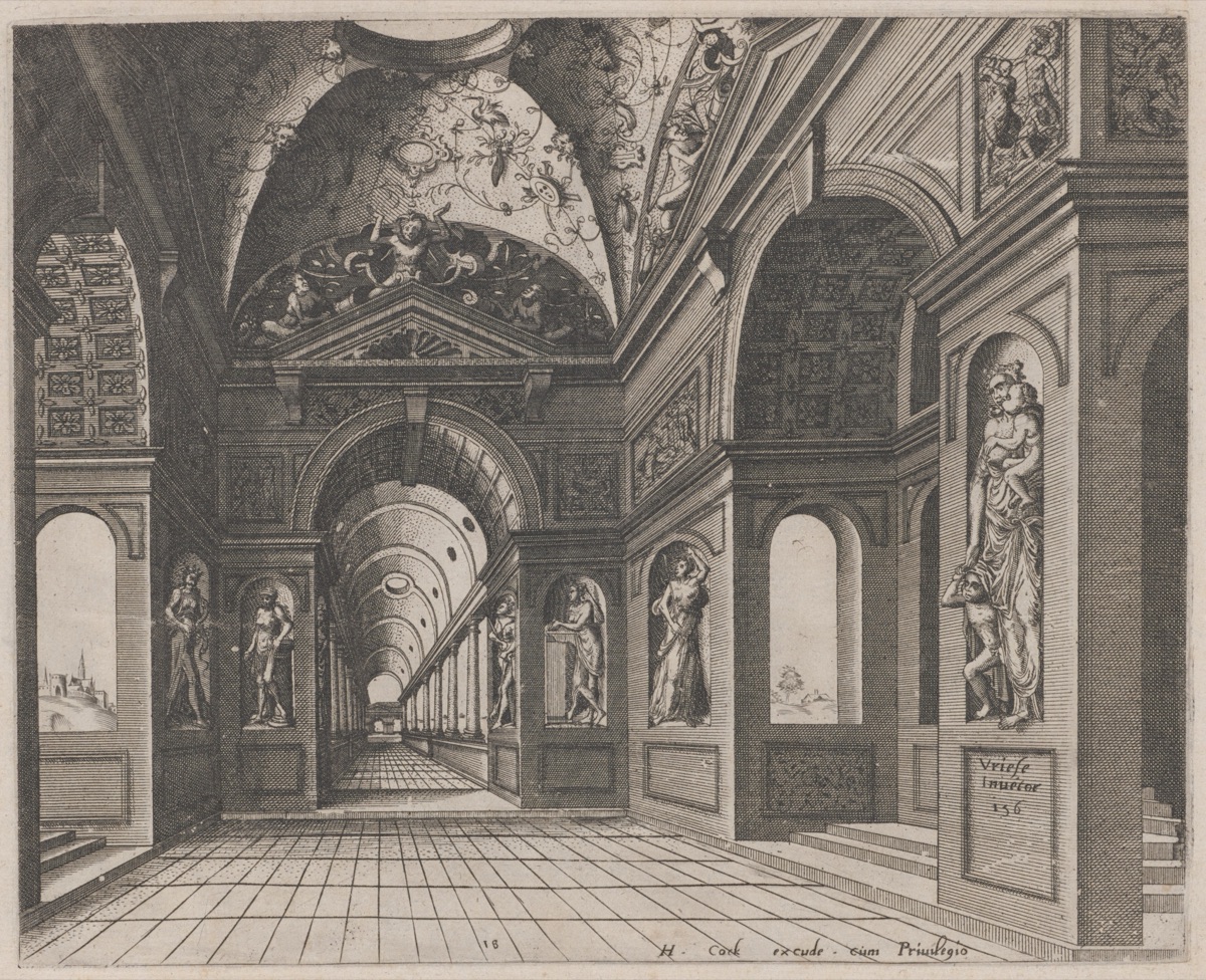 Interior of a Cross-Vaulted Hall Decorated with Grotesques — Lucas van Doetechum and Johannes van Doetechum, the Elder, after Hans Vredeman de Vries