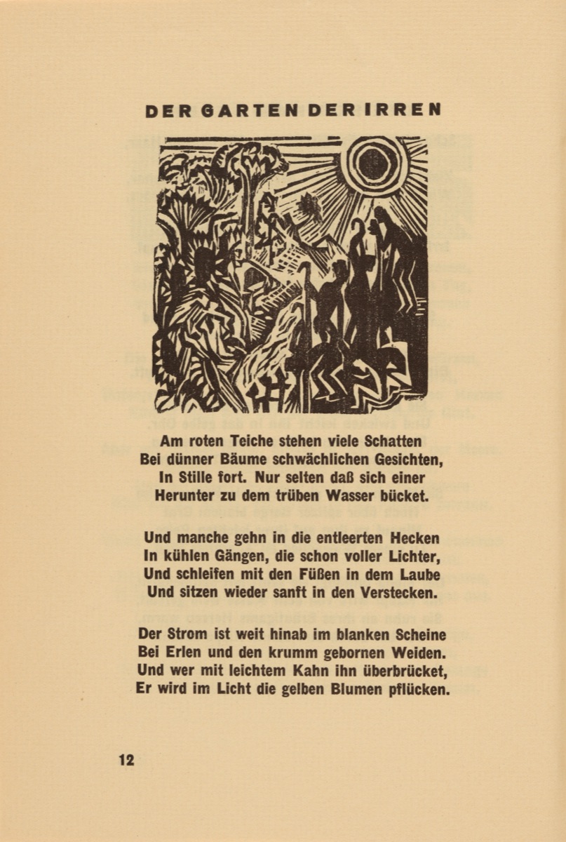 Der Garten der Irren (The Garden of the Mad) (headpiece, page 12) from Georg Heym: Umbra Vitae (Georg Heym: The Shadow of Life) — Ernst Ludwig Kirchner