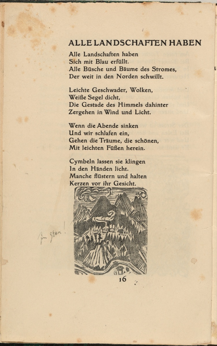 Alle Landschaften Haben I (All Landscapes Have I) (in-text plate) from mock-up of Georg Heym: Umbra Vitae (Georg Heym: Shadow of Life) — Ernst Ludwig Kirchner