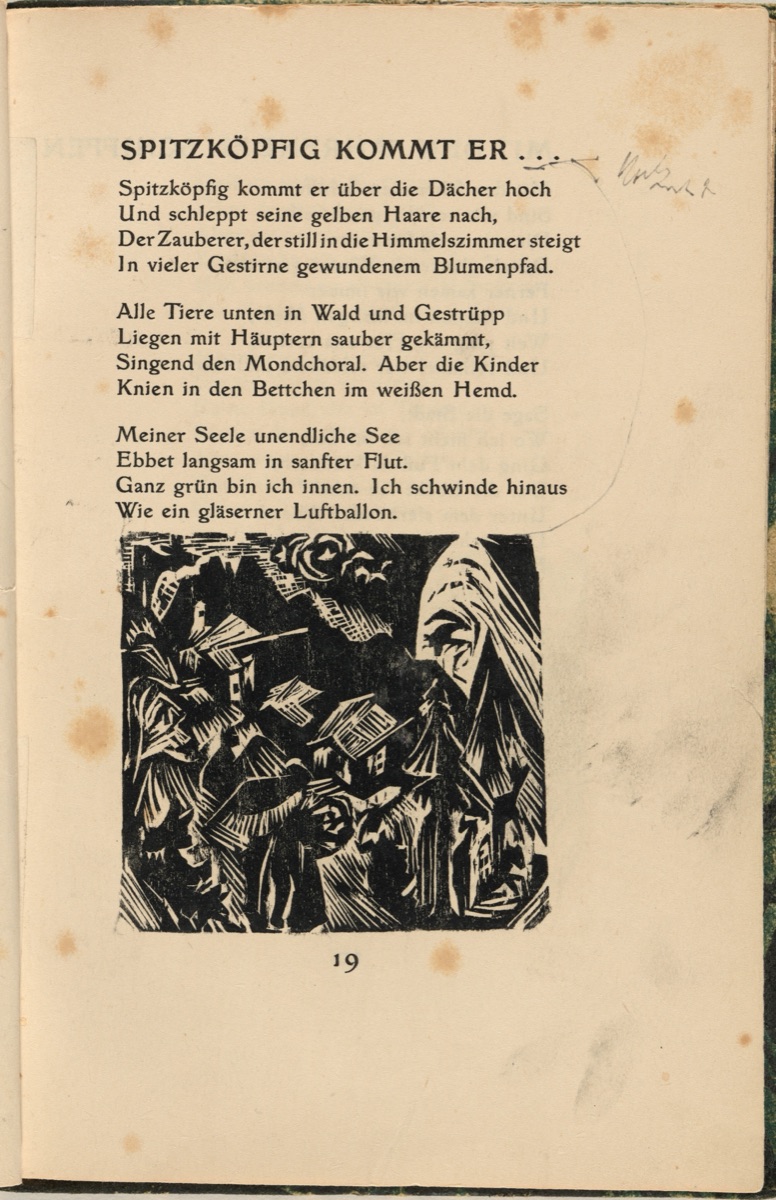 Spitzköpfig kommt er... (With a Pointed Head He Rises...) (in-text plate) from mock-up of Georg Heym: Umbra Vitae (Georg Heym: Shadow of Life) — Ernst Ludwig Kirchner