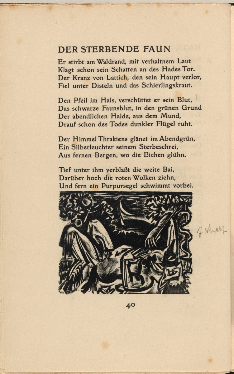 Der Sterbende Faun (The Dying Faun) (in-text plate) from mock-up of Georg Heym: Umbra Vitae (Georg Heym: Shadow of Life) — Ernst Ludwig Kirchner
