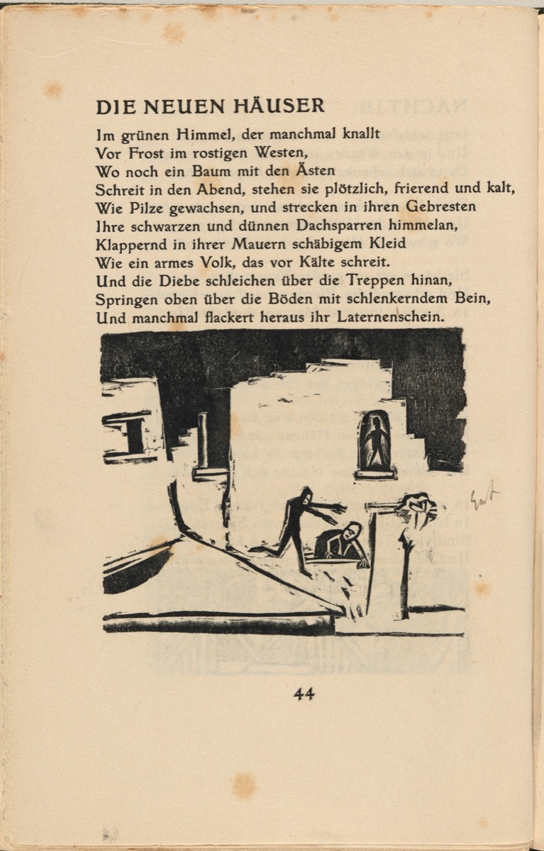 Die Neuen Häuser (The New Houses) (in-text plate) from mock-up of Georg Heym: Umbra Vitae (Georg Heym: Shadow of Life) — Ernst Ludwig Kirchner