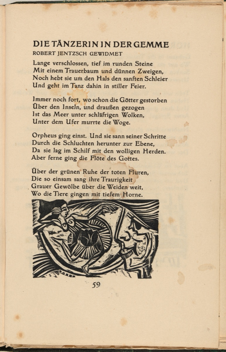 Die Tänzerin in der Gemme (The Dancer in the Cameo) (in-text plate) from mock-up of Georg Heym: Umbra Vitae (Georg Heym: Shadow of Life) — Ernst Ludwig Kirchner