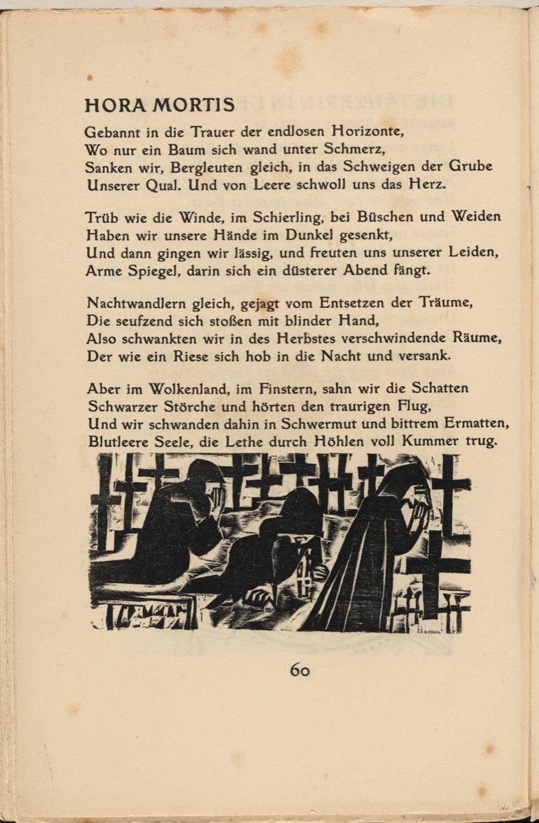 Hora Mortis (Hour of Death) (in-text plate) from mock-up of Georg Heym: Umbra Vitae (Georg Heym: Shadow of Life) — Ernst Ludwig Kirchner