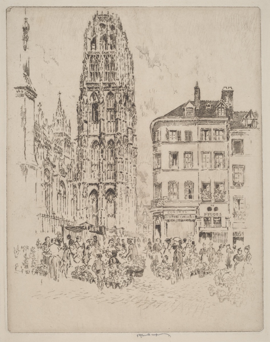 Flower Market and Butter Tower, Rouen — Joseph Pennell