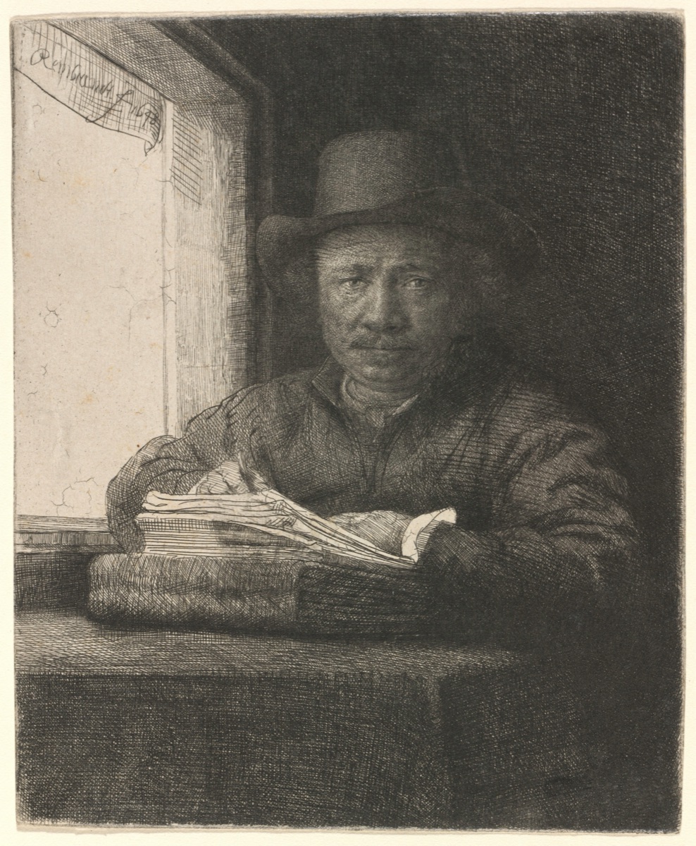 Self-Portrait Etching at a Window — Rembrandt van Rijn