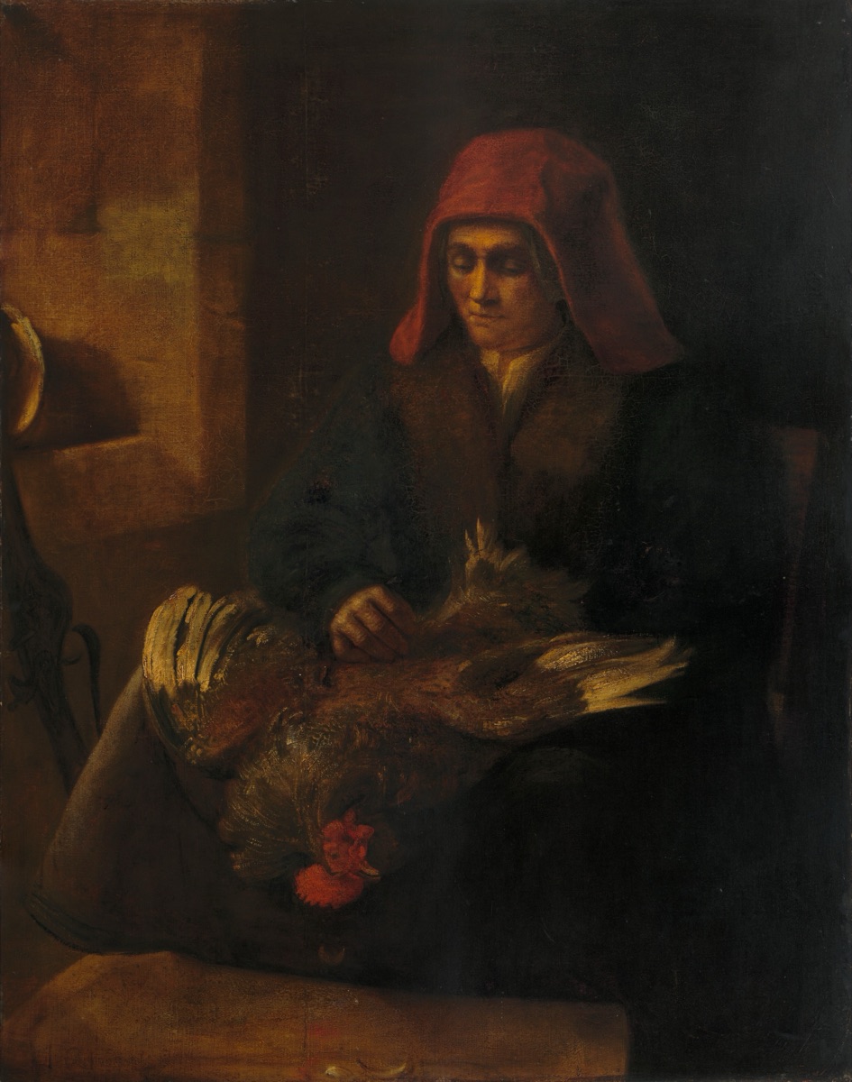Old Woman Plucking a Fowl — related artist: Rembrandt van Rijn; Follower of Rembrandt van Rijn