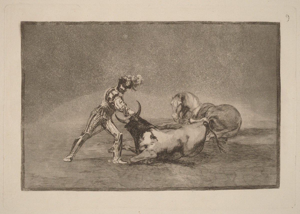 Un caballero espanol mata un toro despues de haber perdido el caballo (A Spanish Knight Kills the Bull after Having Lost His Horse) — Francisco Goya