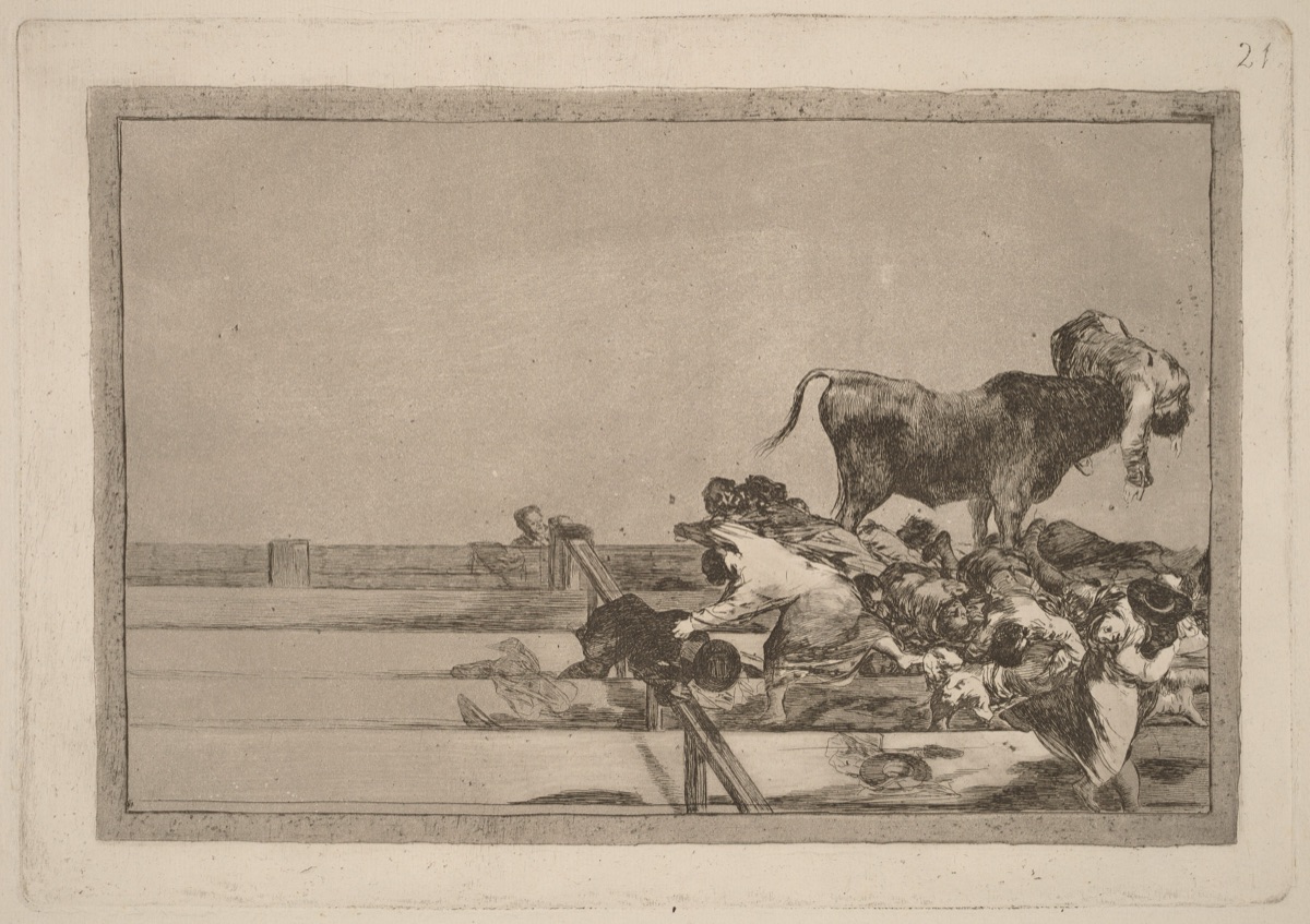 Desgracias acaecidas en el tendido de la plaza de Madrid, y muerte del alcalde de Tor rejon (Dreadful events in the Front Rows of the Ring at Madrid and Death of the Mayor of Torrejon) — Francisco Goya