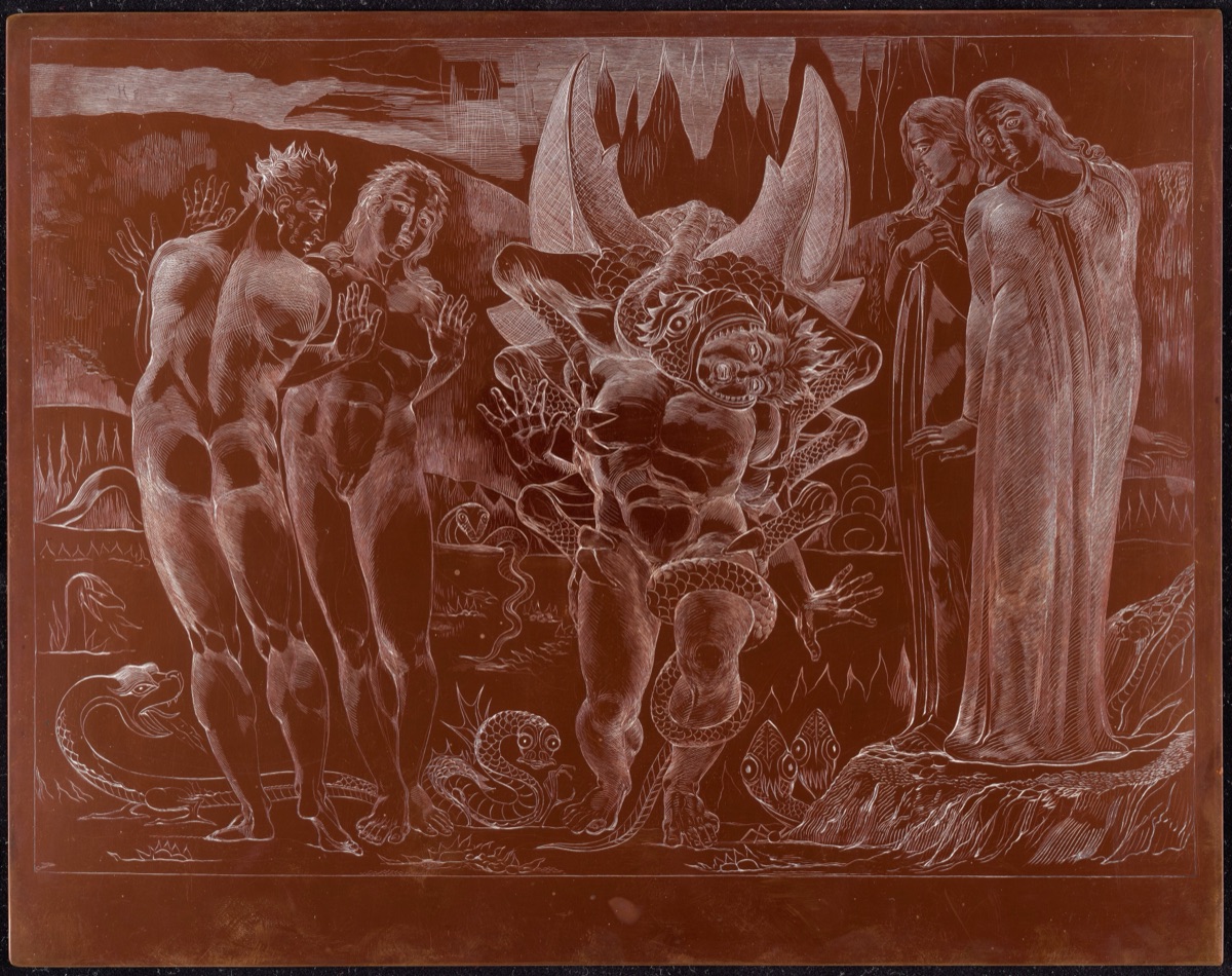 The Circle of the Thieves; Agnolo Brunelleschi Attacked by a Six-Footed Serpent — William Blake