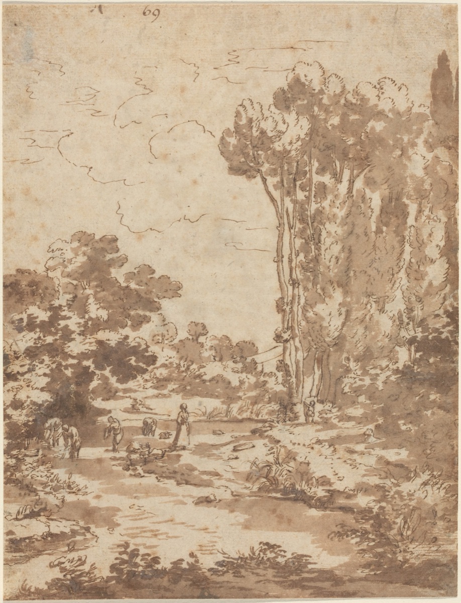 Figures Bathing in a Stream — Attributed to Nicolas Poussin