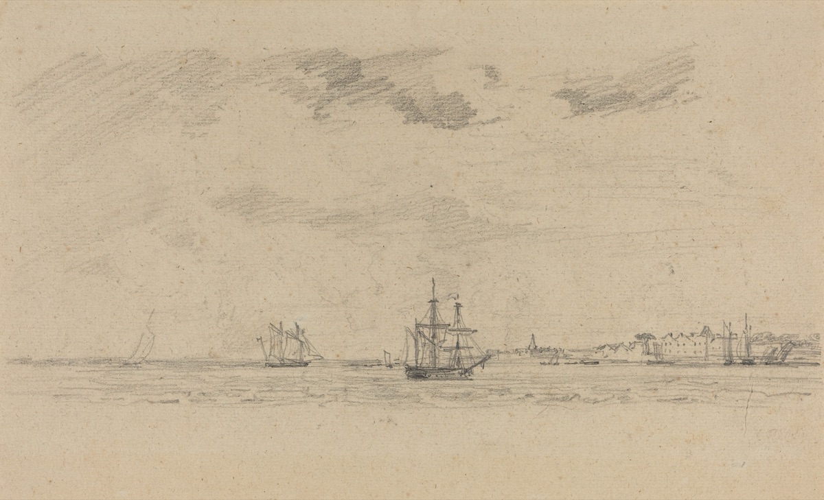 Coastal Landscape with Shipping — Eugène Boudin
