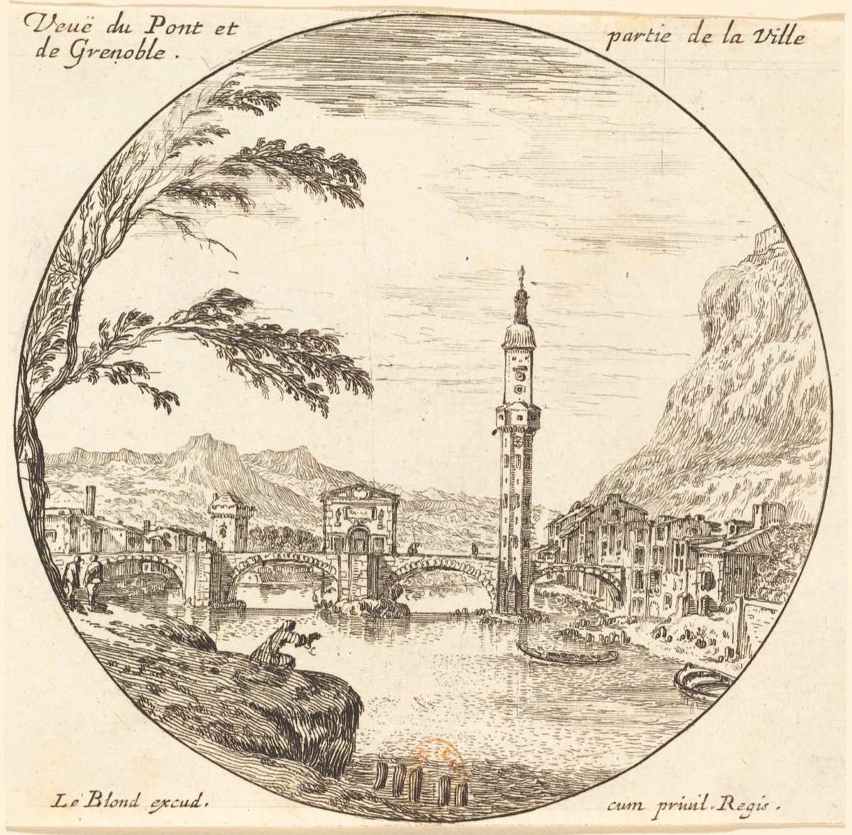 Veue de Pont et partie de la Ville de Grenoble — Israël Silvestre