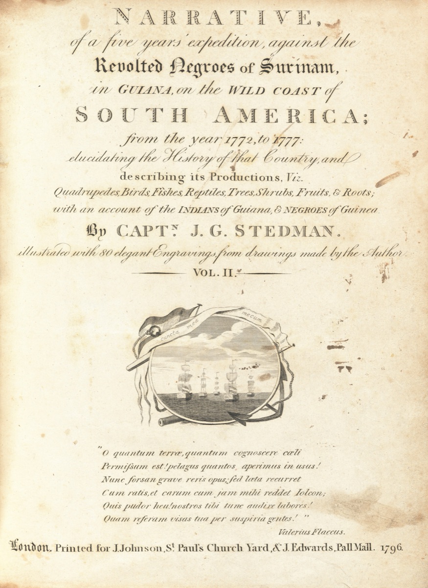 Narrative, of a Five Years' Expedition, against the Revolted Negroes of Surinam, in Guiana, on the Wild Coast of South America (volume II) — Various Artists, including William Blake, after John Gabriel Stedman