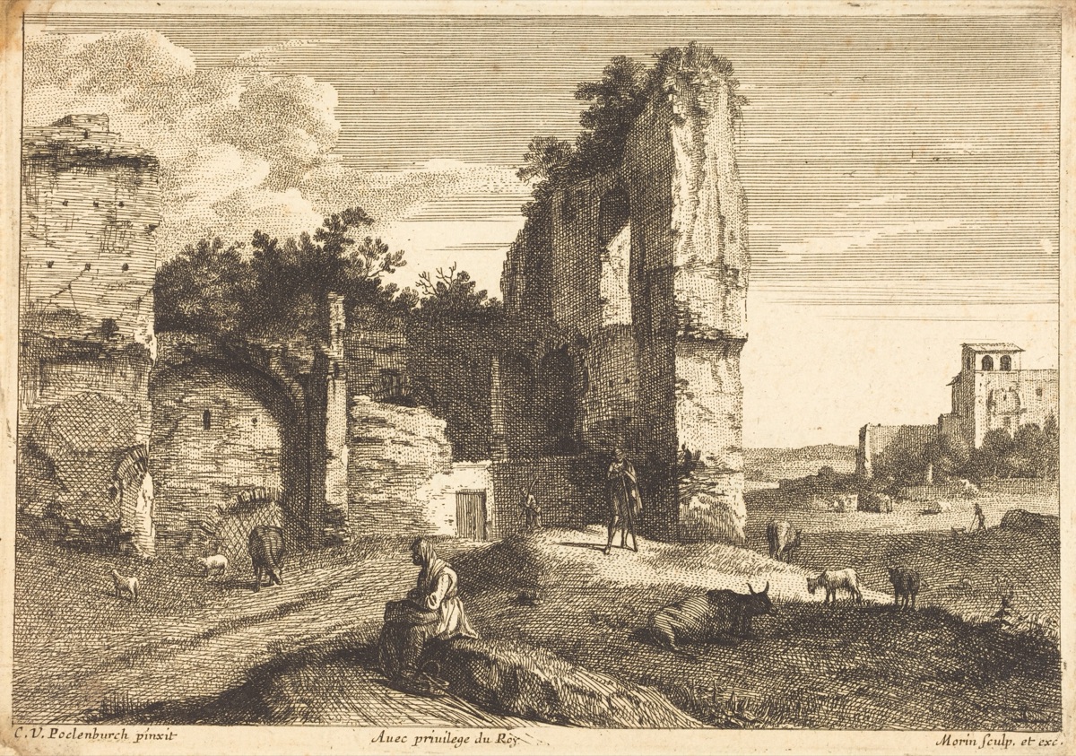 Old Woman Seated — Jean Morin after Cornelis van Poelenburch