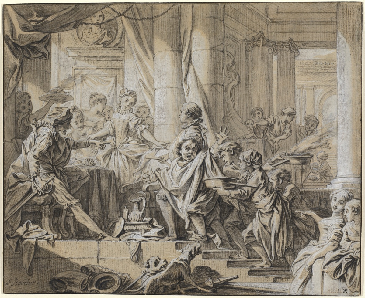 Sancho Fleeing from the Servants of the Duke — François Boucher