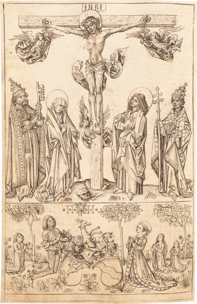 The Crucifixion with the Virgin and Saints and the Hungerstein Family — Primary Master of the Strassburg Chronicle