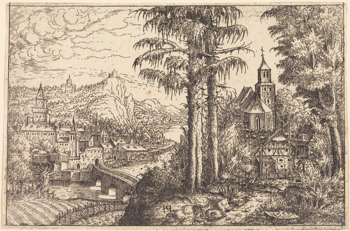 View of a Town near a River with a Church on the Right — Hanns Lautensack