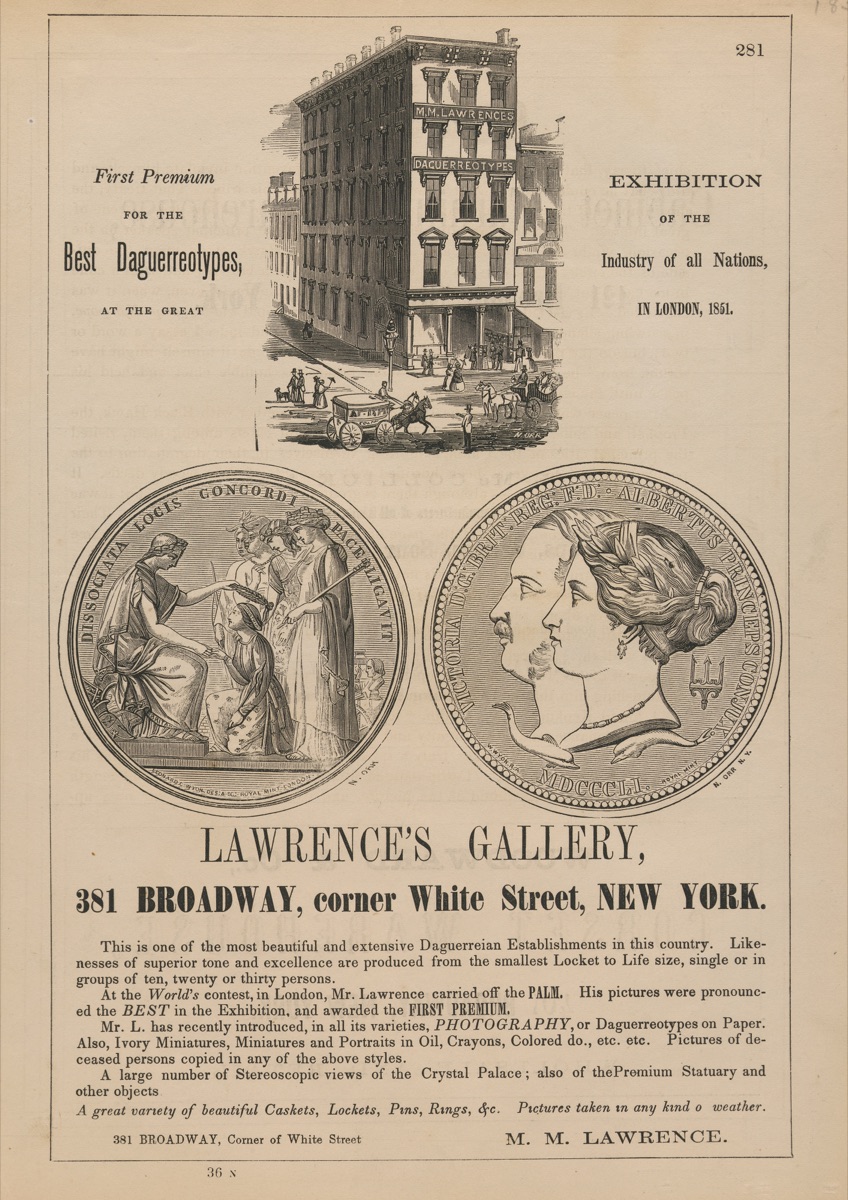 Advertisement for M. M. Lawrence's Gallery, New York