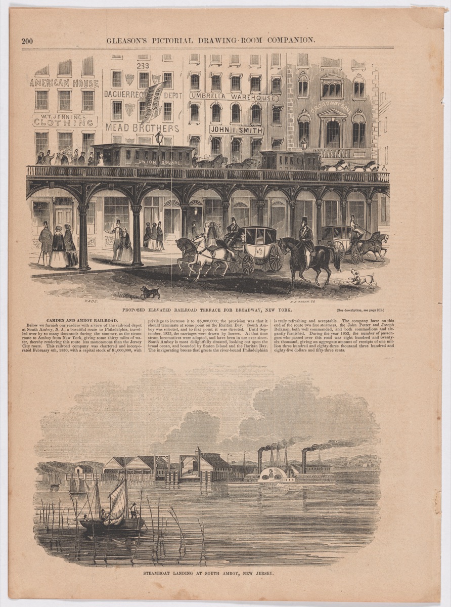 Proposed Elevated Railroad Terrace for Broadway, New York — Samuel E. Brown, active c. 1840 - 1860