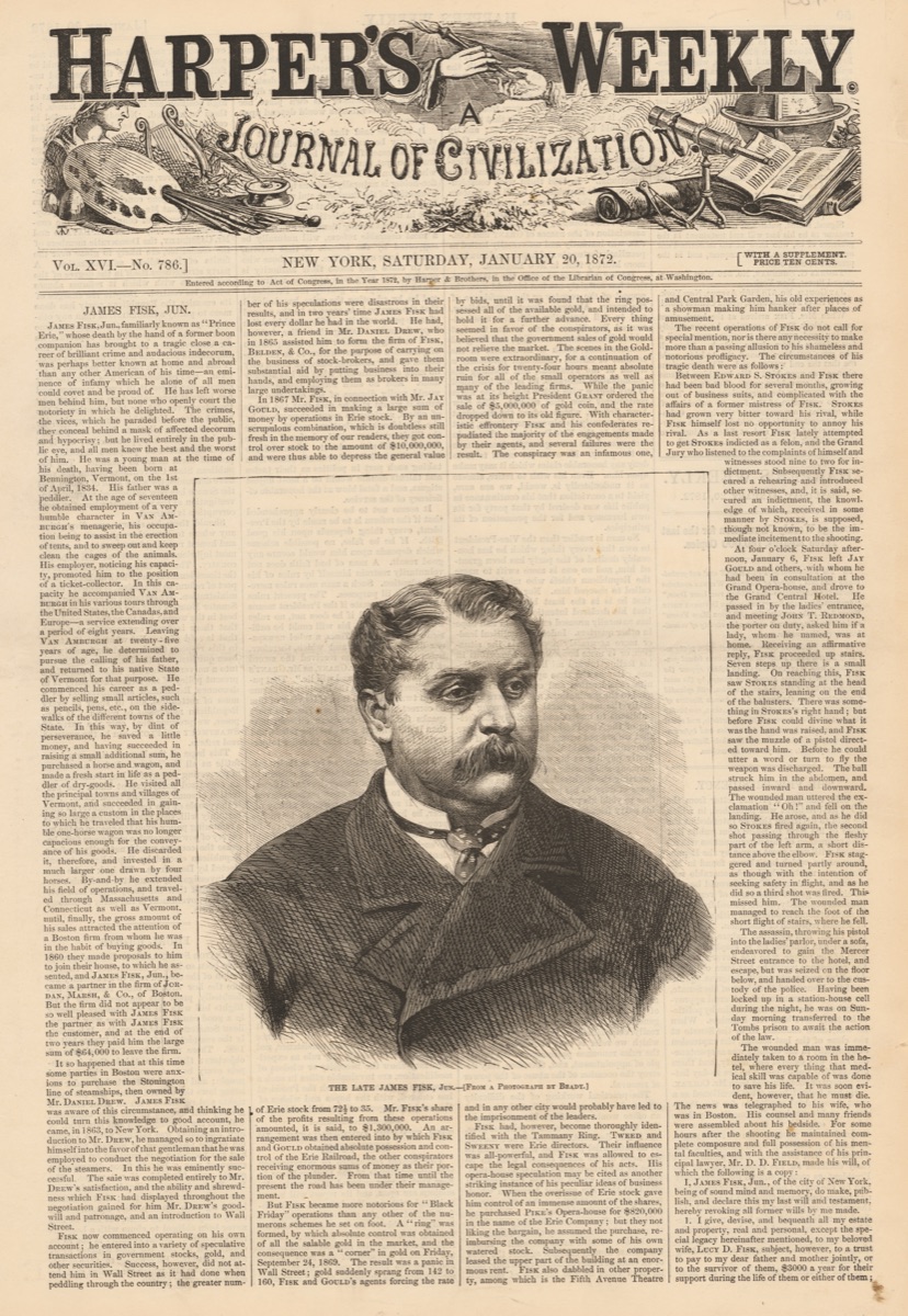 James Fisk — Copy after Mathew B. Brady, 1823? - 15 Jan 1896 (Photographer)