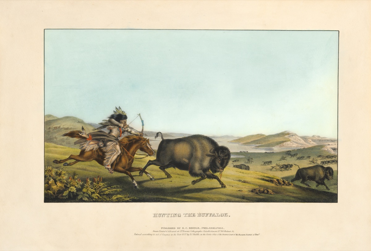 Hunting the Buffaloe — Alfred M. Hoffy, active 1835 - 1864; Edward C. Biddle, active early 19th century; J. T. Bowen Lithography Company, active 1834 - 1844?