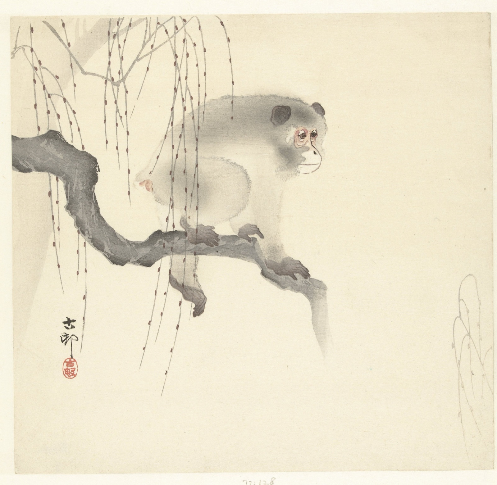 Aap op boomtak — Ohara Koson (printmaker); Matsuki Heikichi (publisher)