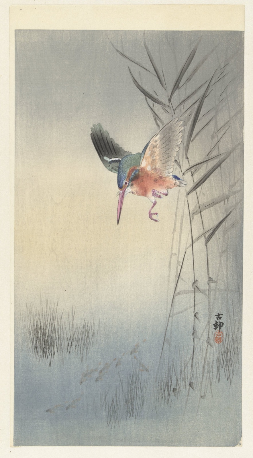 IJsvogel jagend op vis — Ohara Koson (printmaker)