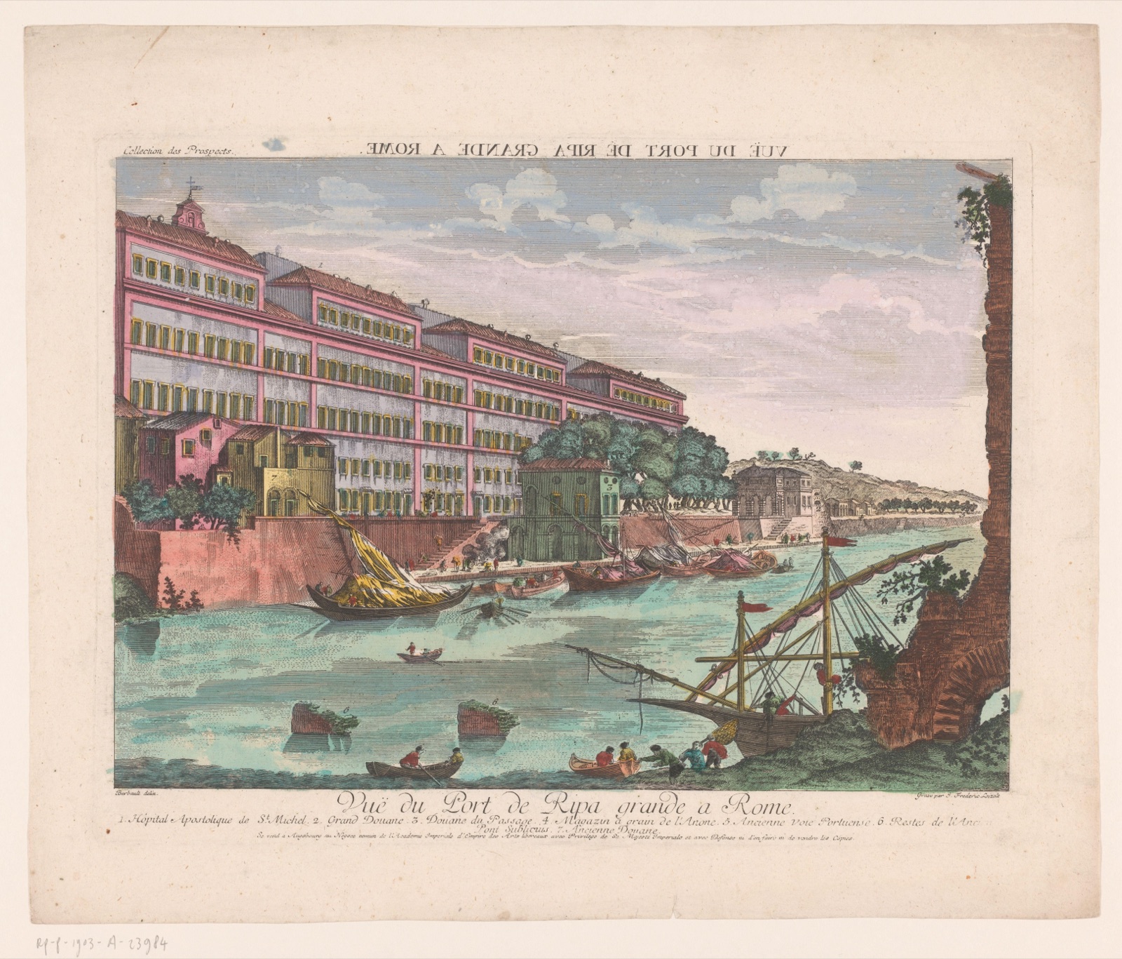 Gezicht op de Porto di Ripa Grande te Rome — Balthasar Friedrich Leizel (printmaker); Kaiserlich Franziskische Akademie (publisher)